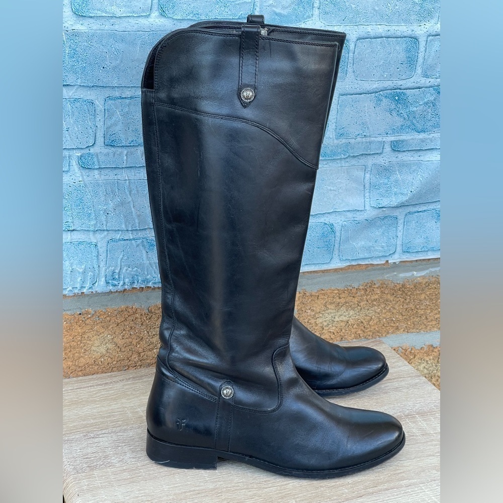 Frye Melissa Button Black Leather Knee High Riding Boots. 8.5 B